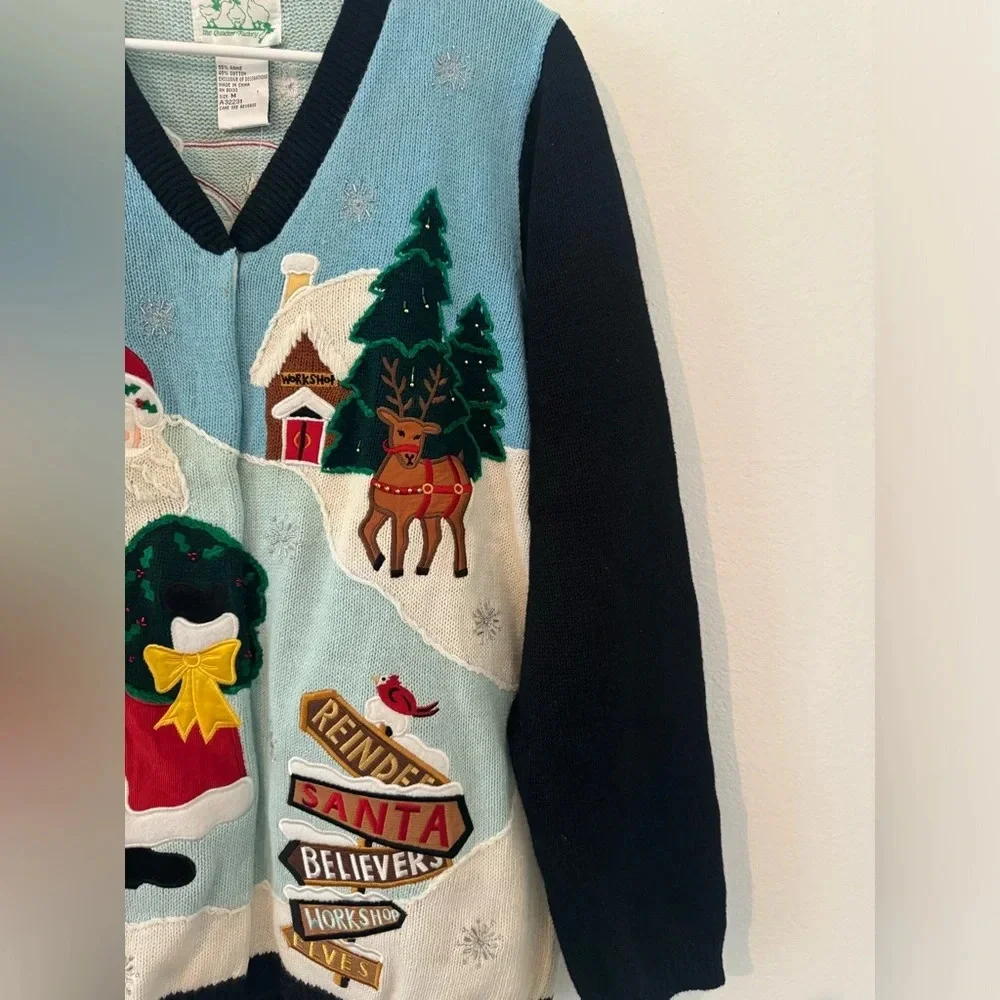 Quacker Factory North Pole Santa Workshop Christmas Sweater Cardigan NWT M *read - Picture 6 of 13